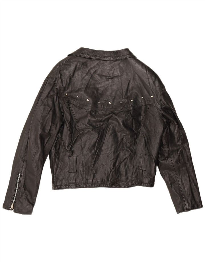 Boxer Womens Leather Biker Jacket UK 14 Medium Black Leather