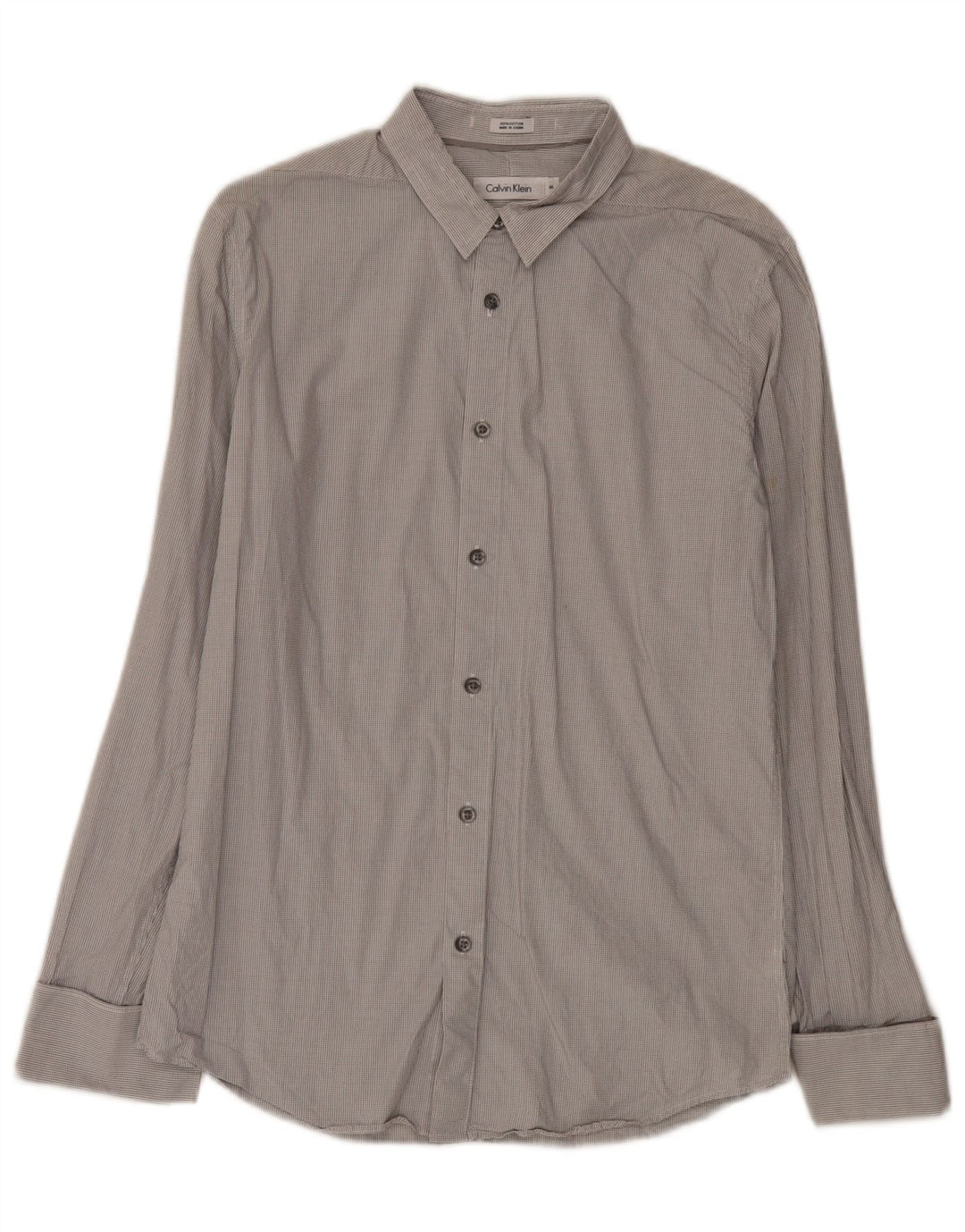 Calvin Klein Mens Slim Fit Formal Shirt Medium Grey Gingham Cotton