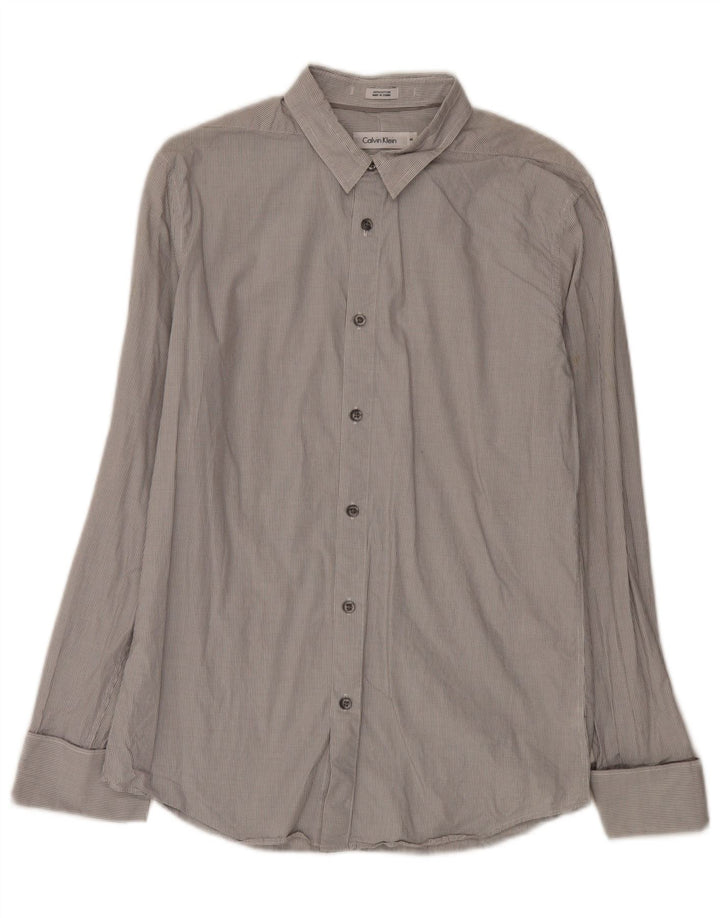 Calvin Klein Mens Slim Fit Formal Shirt Medium Grey Gingham Cotton