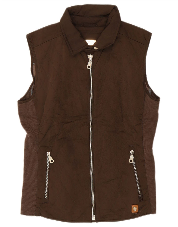 Massimo Dutti Womens Quilted Gilet UK 12 Medium Brown Polyester