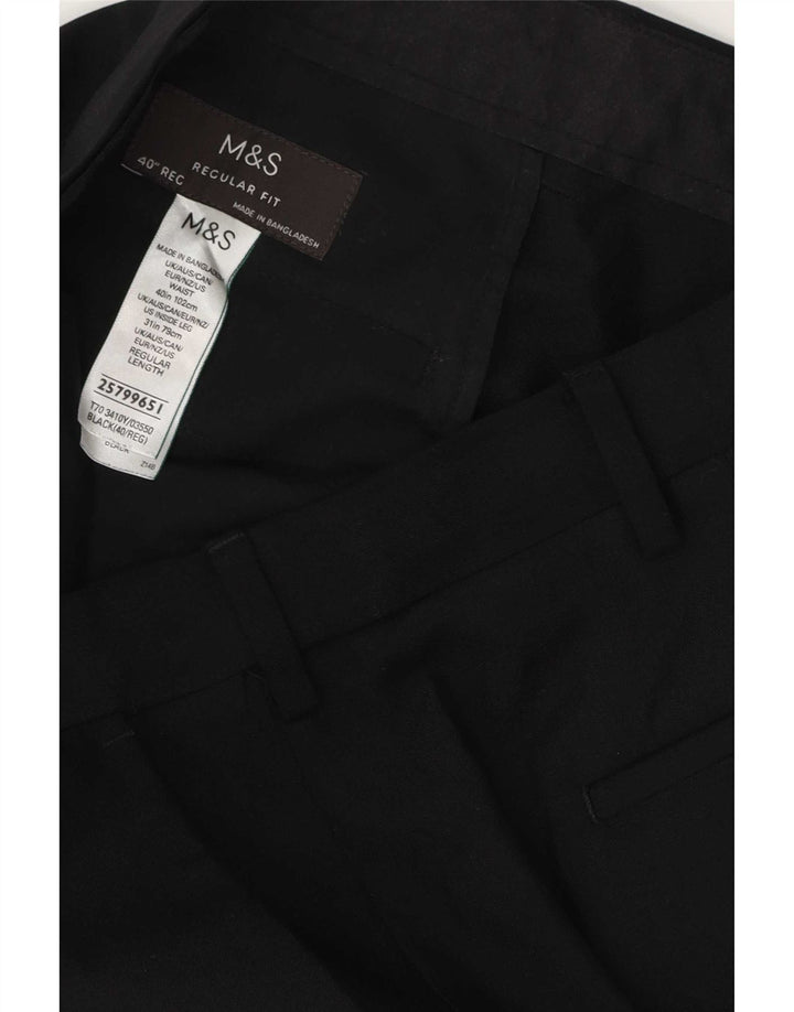 Marks & Spencer Mens Regular Fit Casual Trousers W40 L31 Black Polyester