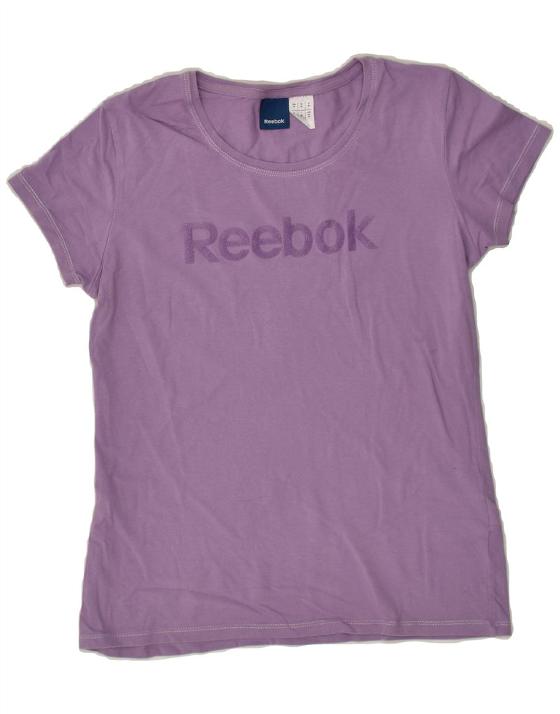 REEBOK Womens Graphic T-Shirt Top UK 12 Medium Purple Cotton | Vintage Reebok | Thrift | Second-Hand Reebok | Used Clothing | Messina Hembry 