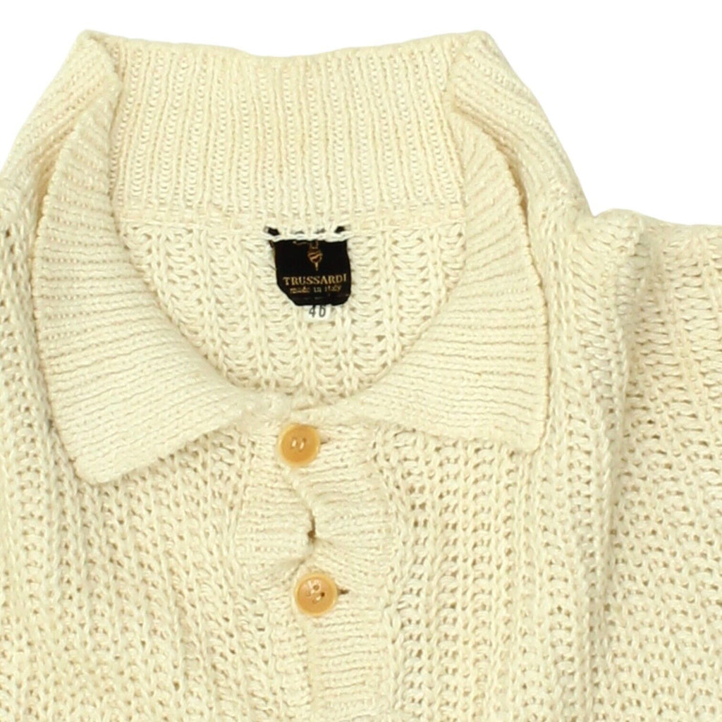 Trussardi Mens Beige Wool Knit Jumper | Vintage High End Designer Sweater VTG | Vintage Messina Hembry | Thrift | Second-Hand Messina Hembry | Used Clothing | Messina Hembry 