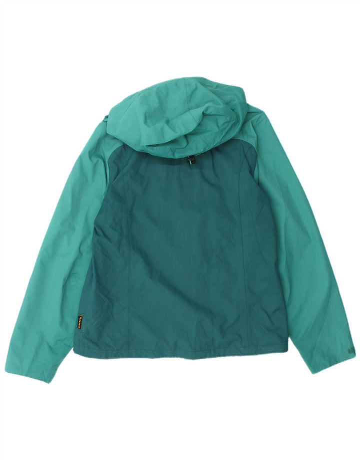 Jack Wolfskin Womens Hooded Rain Jacket UK 10 Small Turquoise Colourblock