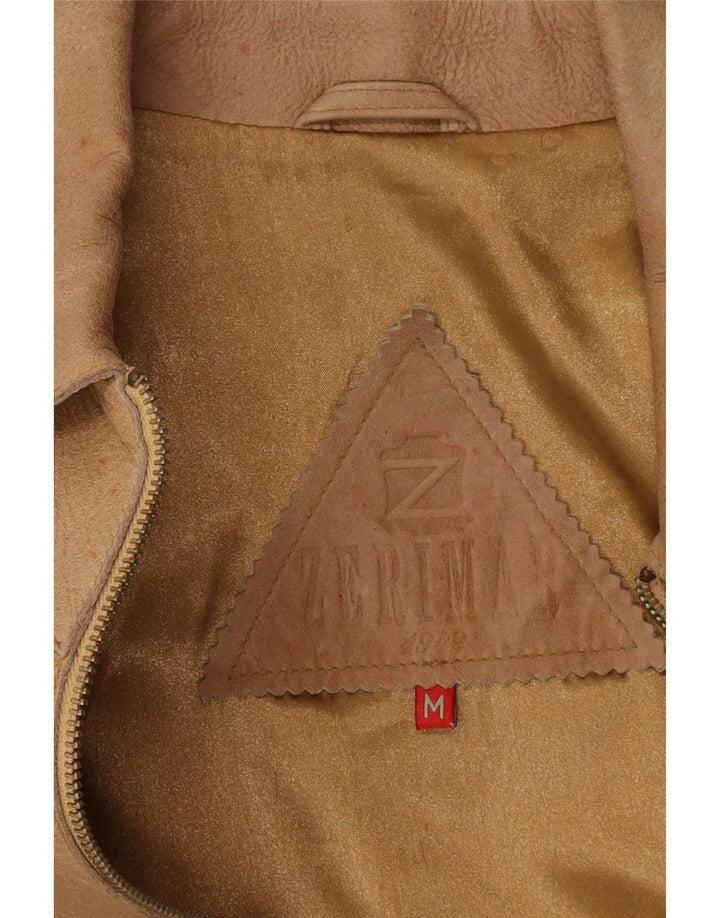 ZERIMAR Womens Crop Suede Jacket UK 12 Medium Beige