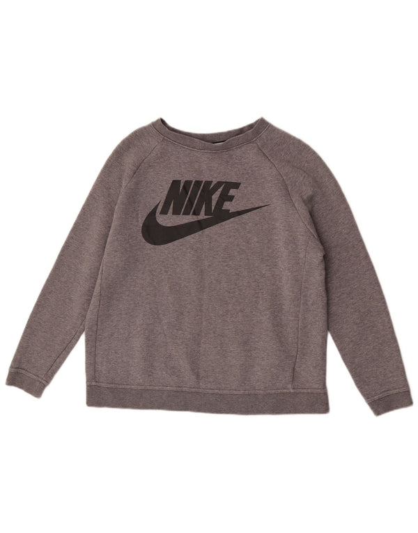 Nike Womens Graphic Sweatshirt Jumper UK 14 Medium Grey Flecked Cotton