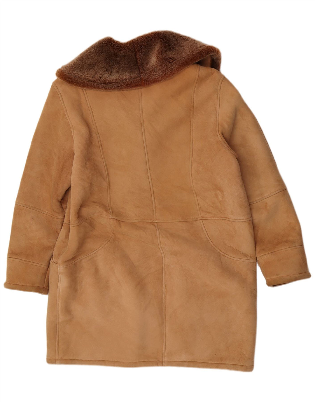 Cruse Womens Loose Fit Shearling Jacket UK 14 Large Brown Leather