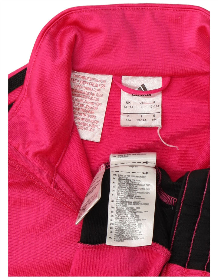 Adidas Girls Tracksuit Top Jacket 13-14 Years Pink Colourblock Polyester