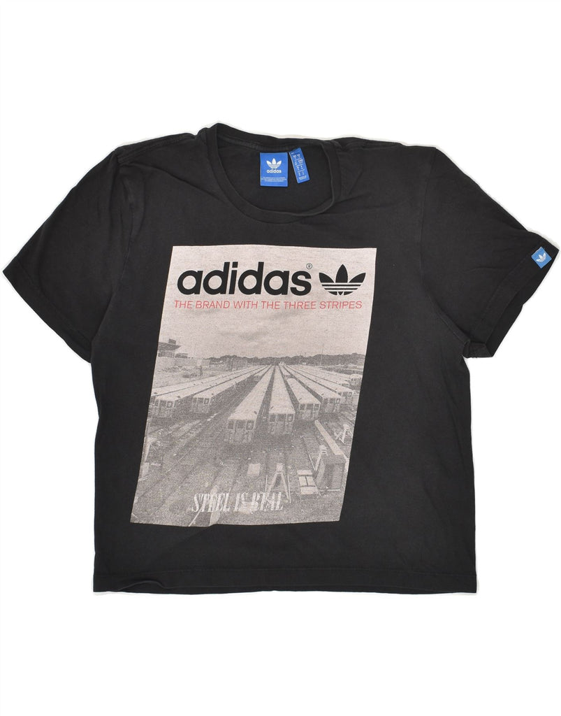 ADIDAS Womens Crop Graphic T-Shirt Top UK 10 Small Black Cotton | Vintage Adidas | Thrift | Second-Hand Adidas | Used Clothing | Messina Hembry 