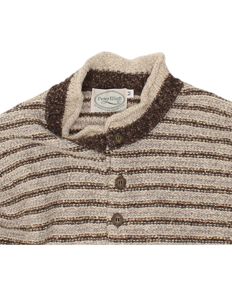PETER ELLIOT Womens Button Neck Jumper Sweater UK 14 Medium Grey Striped | Vintage Peter Elliot | Thrift | Second-Hand Peter Elliot | Used Clothing | Messina Hembry 