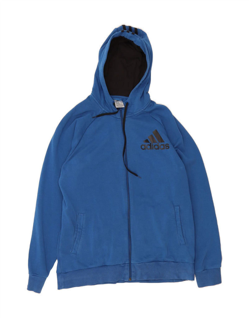 ADIDAS Mens Graphic Zip Hoodie Sweater UK 48/50 XL Blue Cotton Vintage Adidas and Second-Hand Adidas from Messina Hembry 