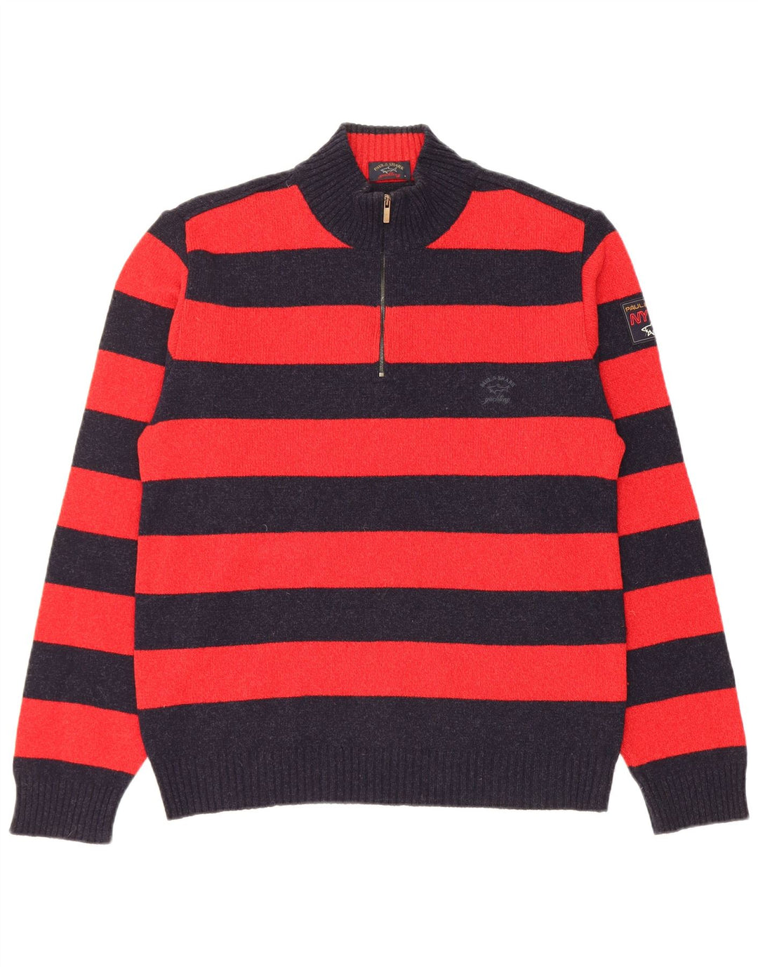 Paul & Shark Mens Yachting Zip Neck Jumper Sweater Medium Navy Blue Striped