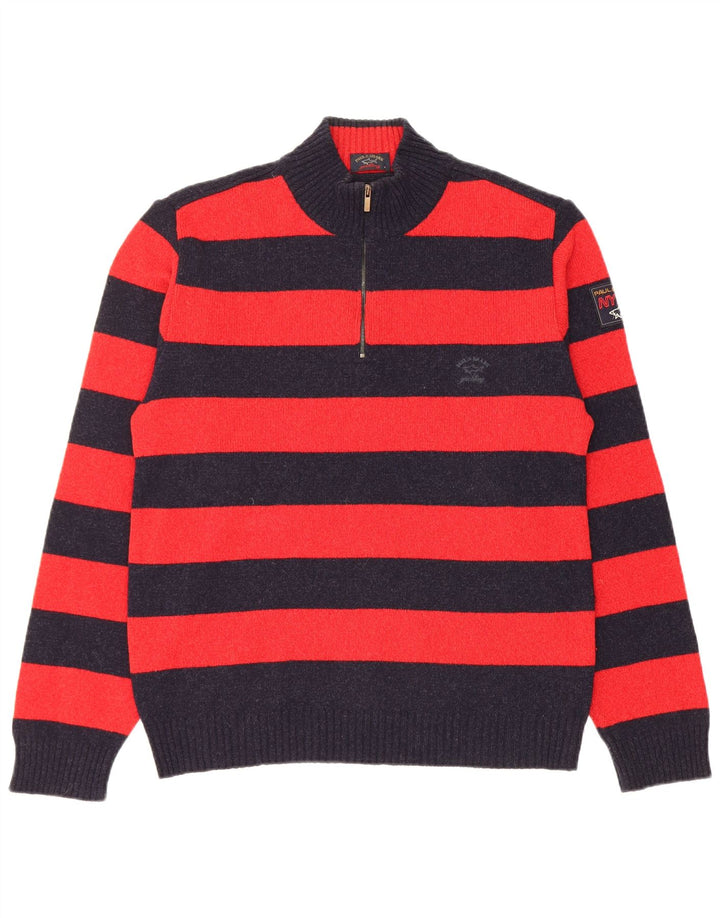 Paul & Shark Mens Yachting Zip Neck Jumper Sweater Medium Navy Blue Striped