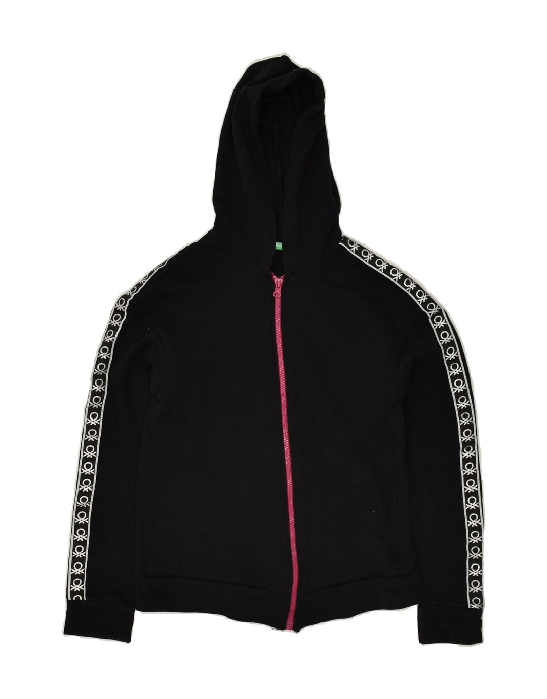 BENETTON Girls Graphic Zip Hoodie Sweater 13-14 Years 3XL Black Cotton | Vintage Benetton | Thrift | Second-Hand Benetton | Used Clothing | Messina Hembry 