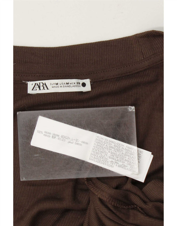 Zara Womens T-Shirt Top UK 14 Medium Brown Viscose