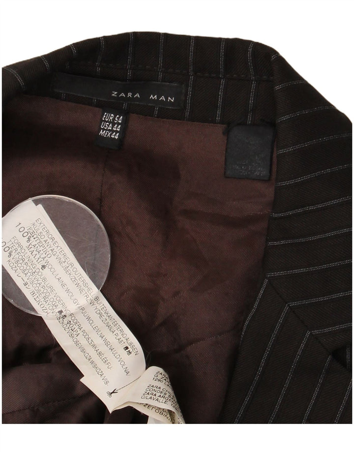 Zara Mens 2 Button Blazer Jacket EU 54 XL Brown Pinstripe Wool