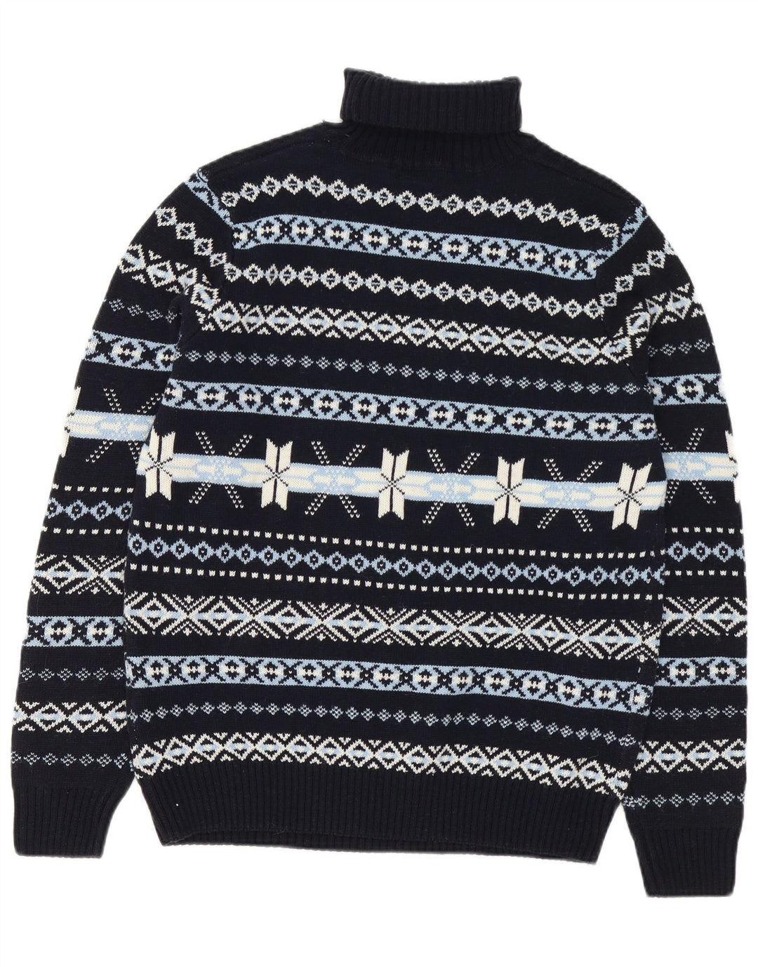 GUTTERIDGE Mens Roll Neck Jumper Sweater XL Navy Blue Fair Isle Wool