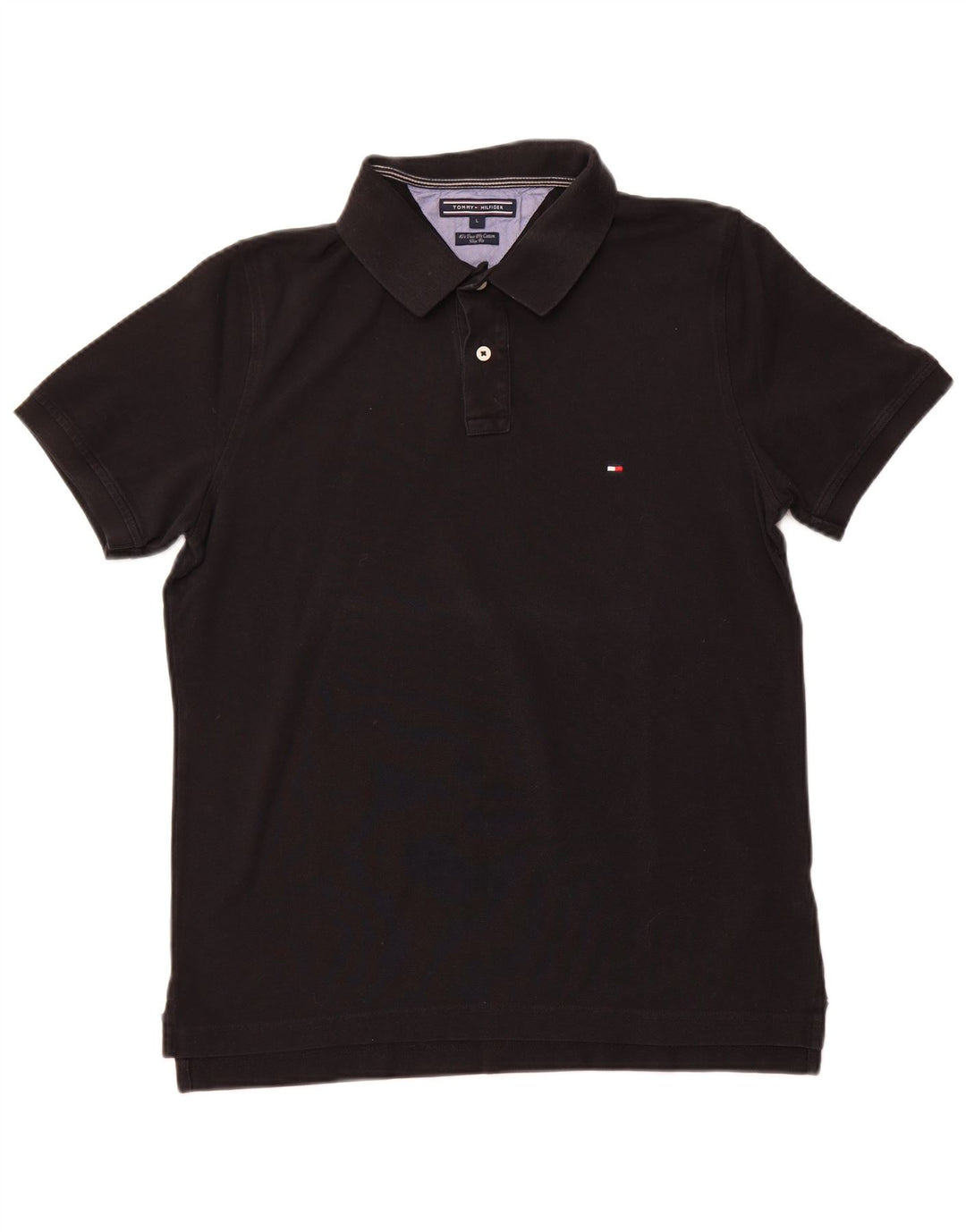 TOMMY HILFIGER Womens Slim Fit Polo Shirt Large Black Cotton