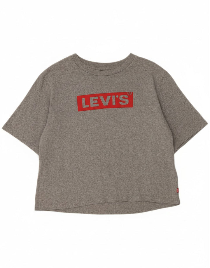 LEVI'S Womens Oversized Graphic T-Shirt Top UK 10 Small Grey Cotton