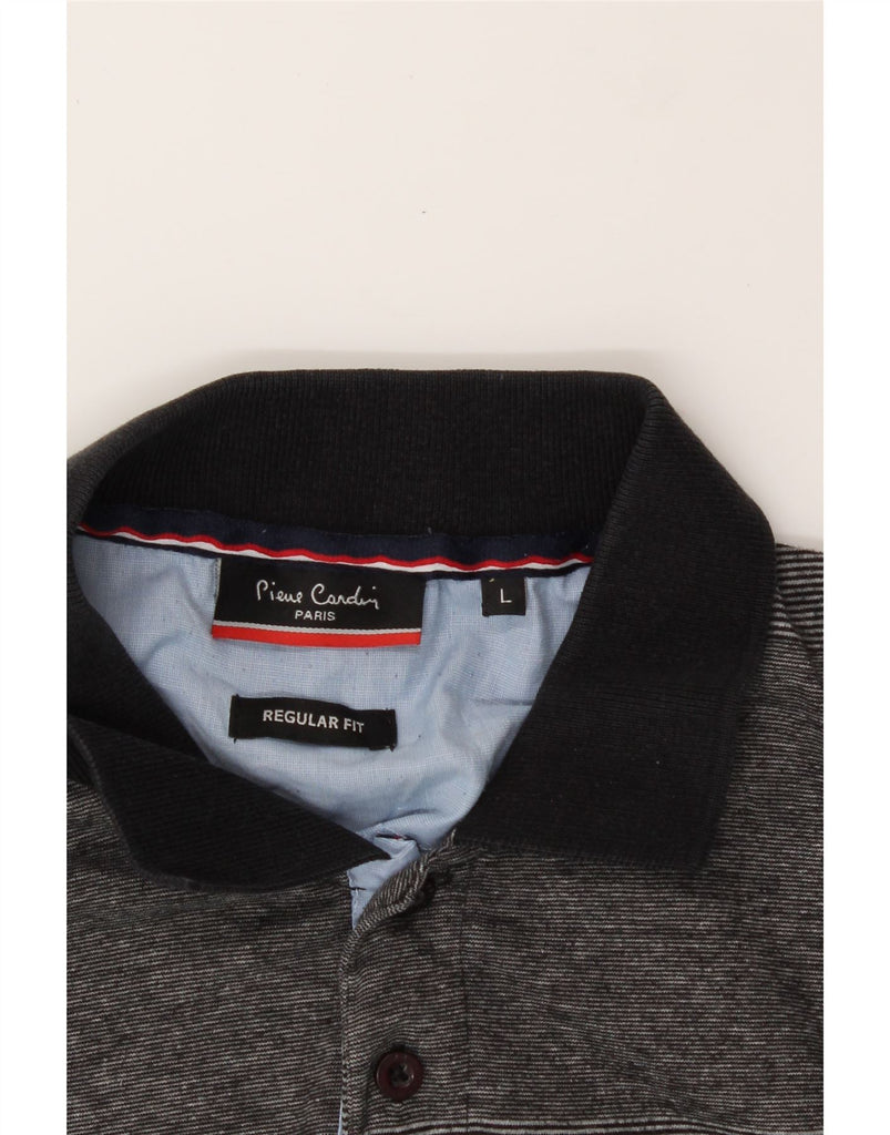PIERRE CARDIN Mens Regular Fit Polo Shirt Large Grey Pinstripe Vintage Pierre Cardin and Second-Hand Pierre Cardin from Messina Hembry 