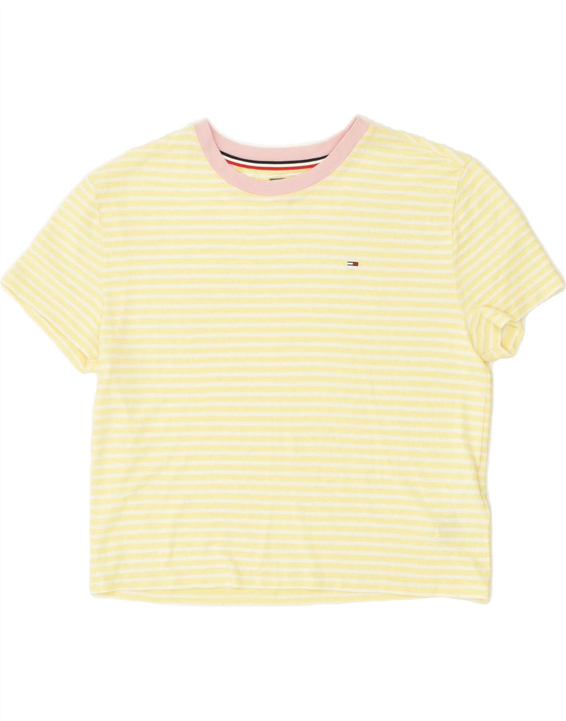 TOMMY HILFIGER Womens T-Shirt Top UK 14 Medium Yellow Striped Cotton | Vintage Tommy Hilfiger | Thrift | Second-Hand Tommy Hilfiger | Used Clothing | Messina Hembry 