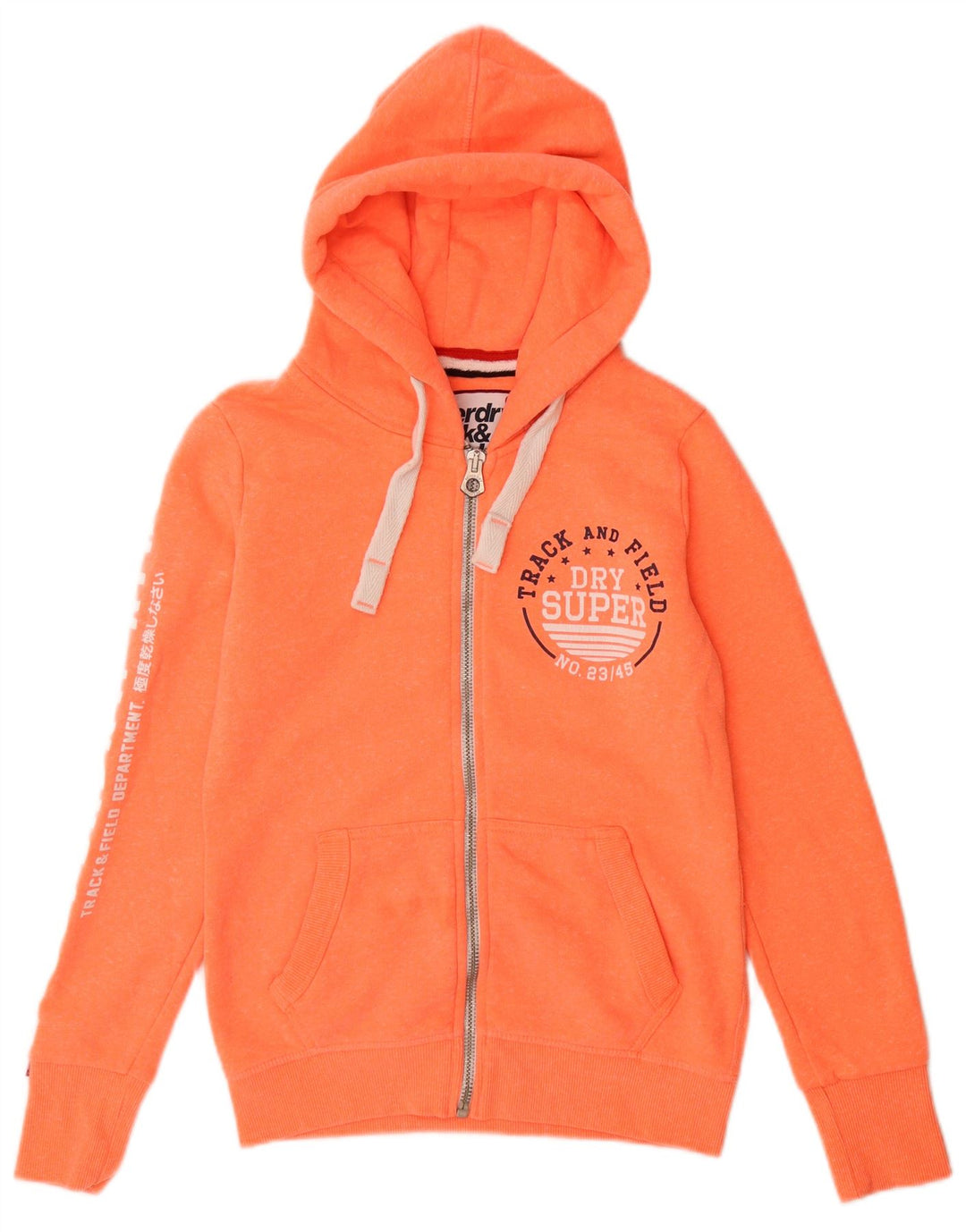 SUPERDRY Womens Graphic Zip Hoodie Sweater UK 10 Small Orange Cotton