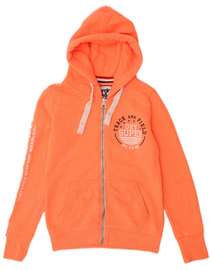 SUPERDRY Womens Graphic Zip Hoodie Sweater UK 10 Small Orange Cotton