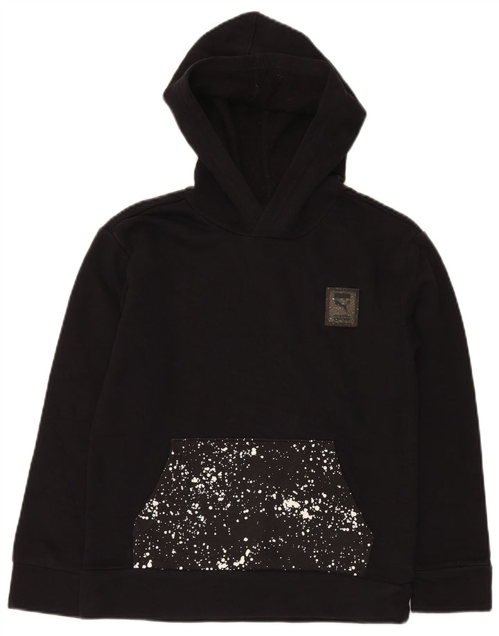 PUMA Boys Graphic Hoodie Jumper 10-11 Years Medium Black Spotted