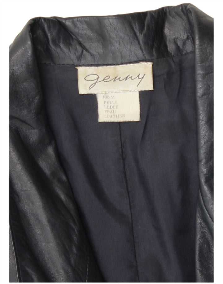 Genny Womens Leather Jacket UK 16 Large Navy Blue Leather