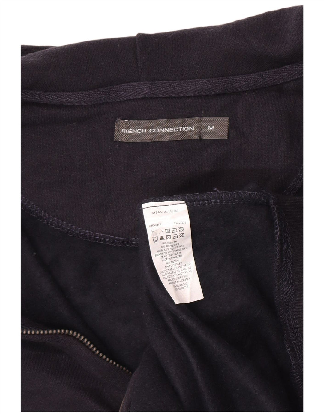 French Connection Mens Zip Hoodie Sweater Medium Navy Blue Cotton