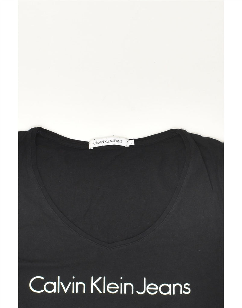 CALVIN KLEIN Womens Graphic T-Shirt Top UK 14 Large Black Cotton | Vintage Calvin Klein | Thrift | Second-Hand Calvin Klein | Used Clothing | Messina Hembry 