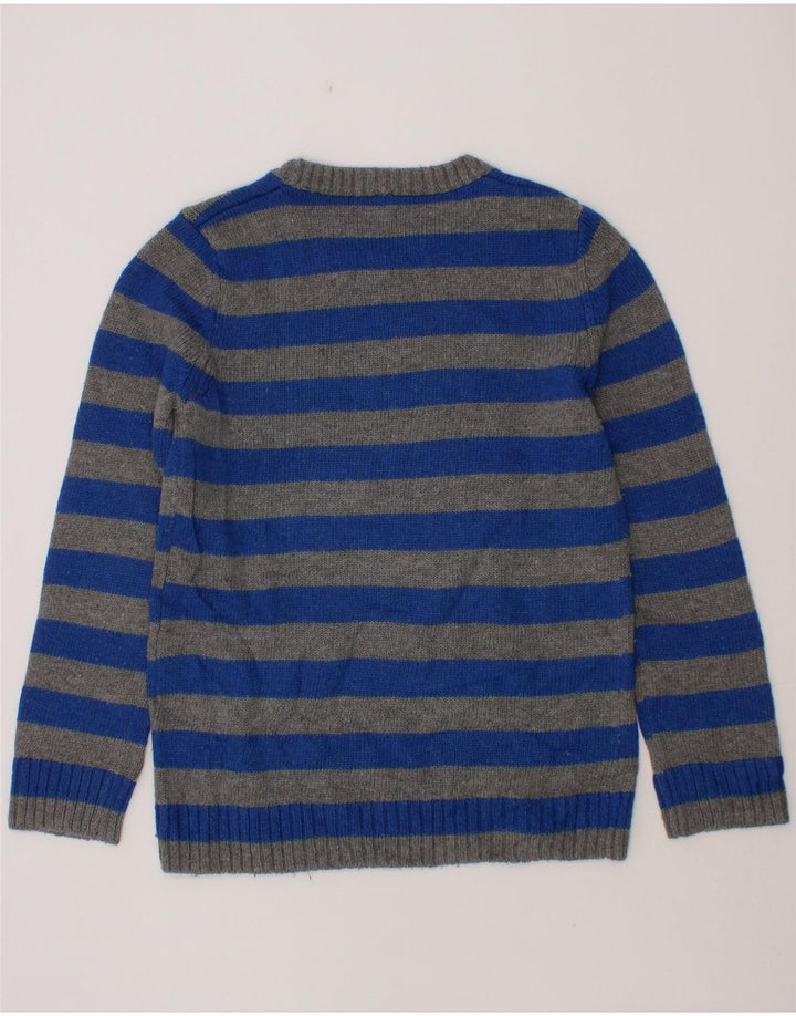 BENETTON Boys Crew Neck Jumper Sweater 7-8 Years Medium Blue Striped Vintage Benetton and Second-Hand Benetton from Messina Hembry 