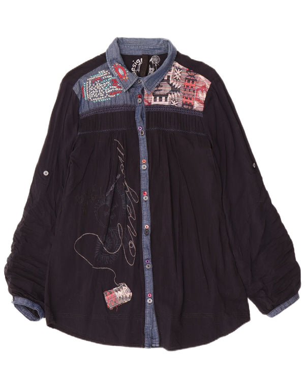 Desigual Womens Graphic Shirt Blouse UK 18 XL Navy Blue Patchwork