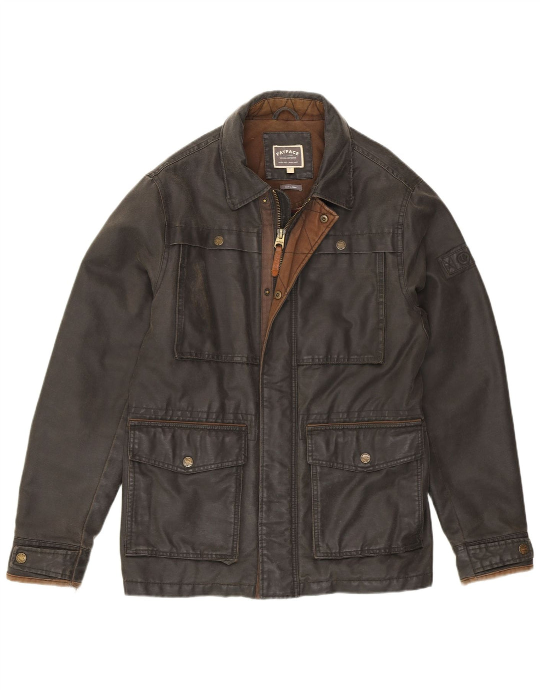 Fat Face Mens Waxed Cotton Jacket UK 36 Small Grey Polyester