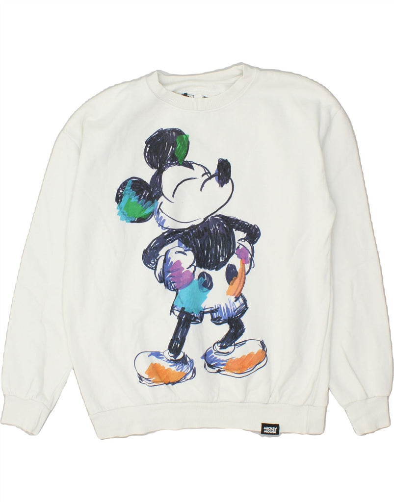 PULL & BEAR Womens Mickey Mouse Sweatshirt Jumper UK 10 Small White Cotton Vintage Pull & Bear and Second-Hand Pull & Bear from Messina Hembry 