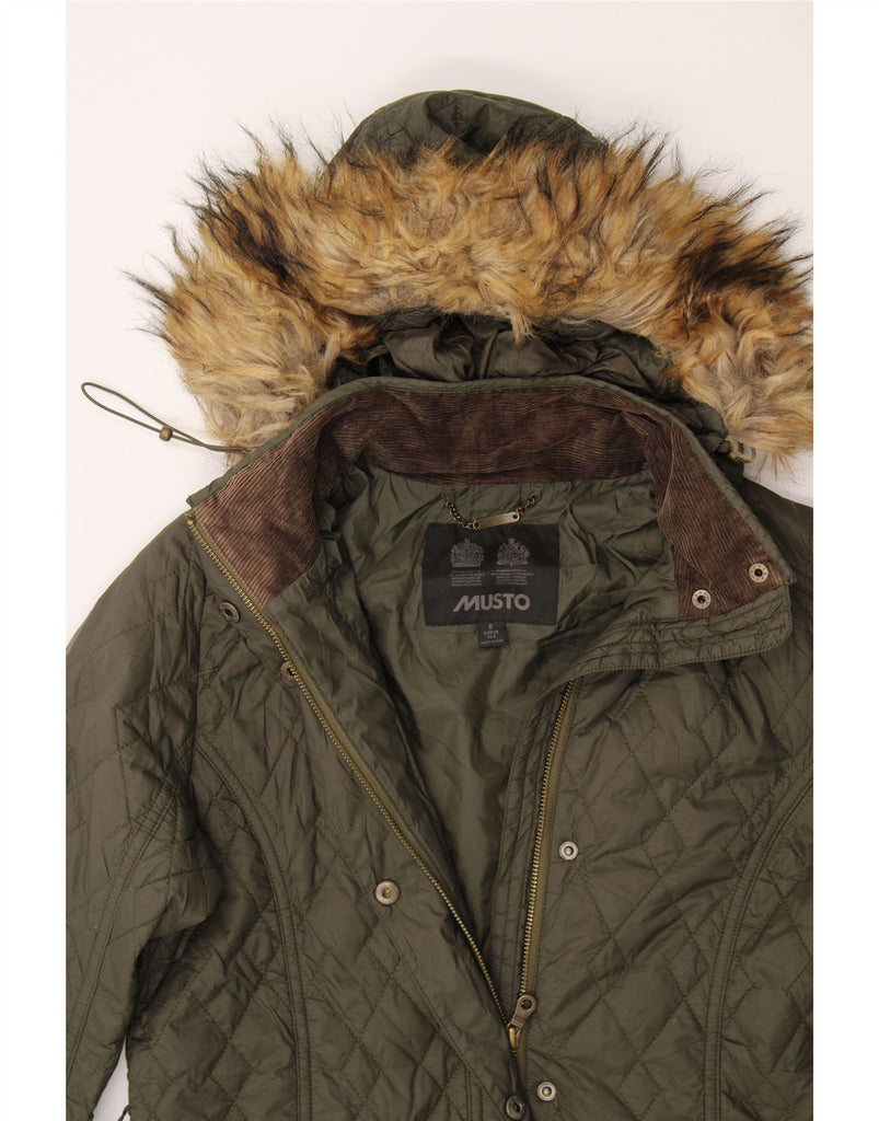 MUSTO Womens Loose Fit Hooded Quilted Jacket UK 8 Small Green Polyamide Vintage Musto and Second-Hand Musto from Messina Hembry 