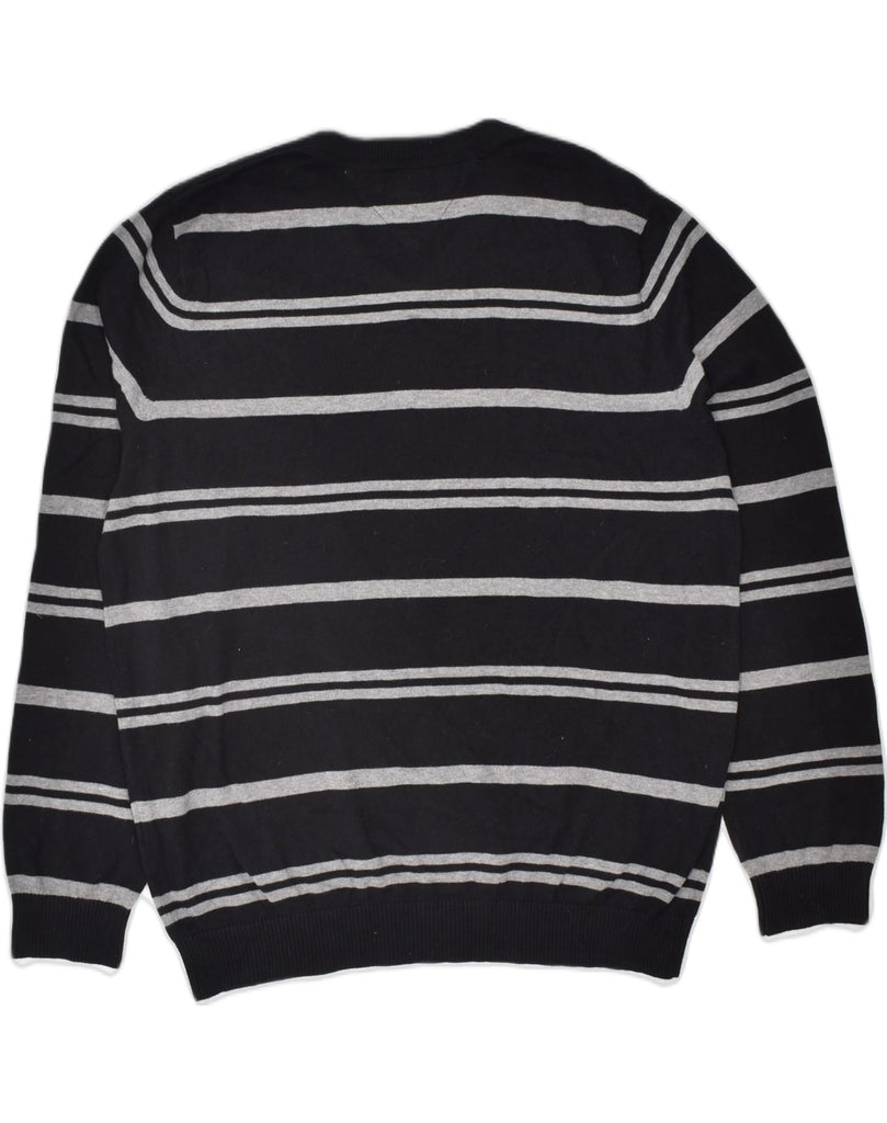 TOMMY HILFIGER Mens V-Neck Jumper Sweater Large Black Striped Cotton | Vintage Tommy Hilfiger | Thrift | Second-Hand Tommy Hilfiger | Used Clothing | Messina Hembry 