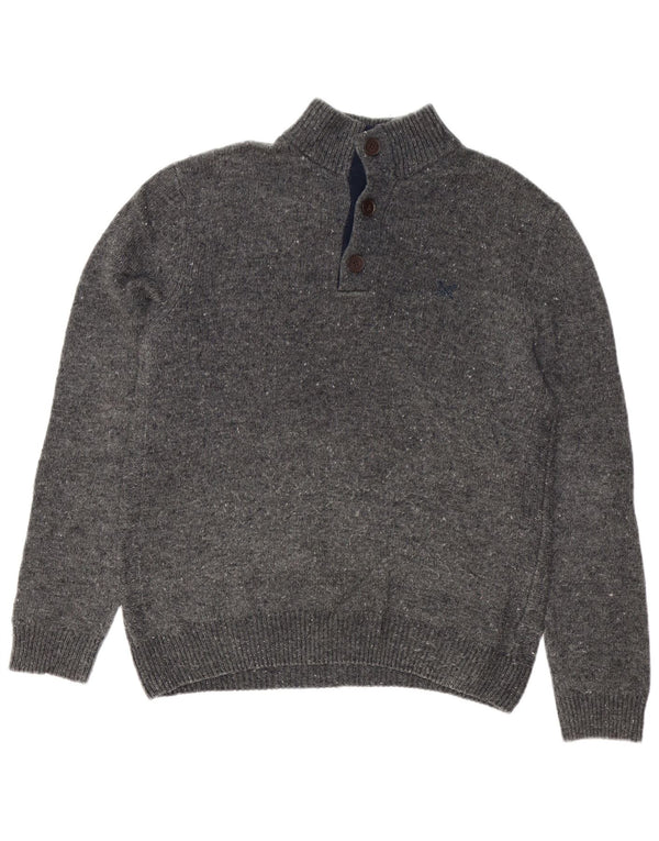 Crew Clothing Mens Button Neck Jumper Sweater Medium Grey Flecked Lambswool