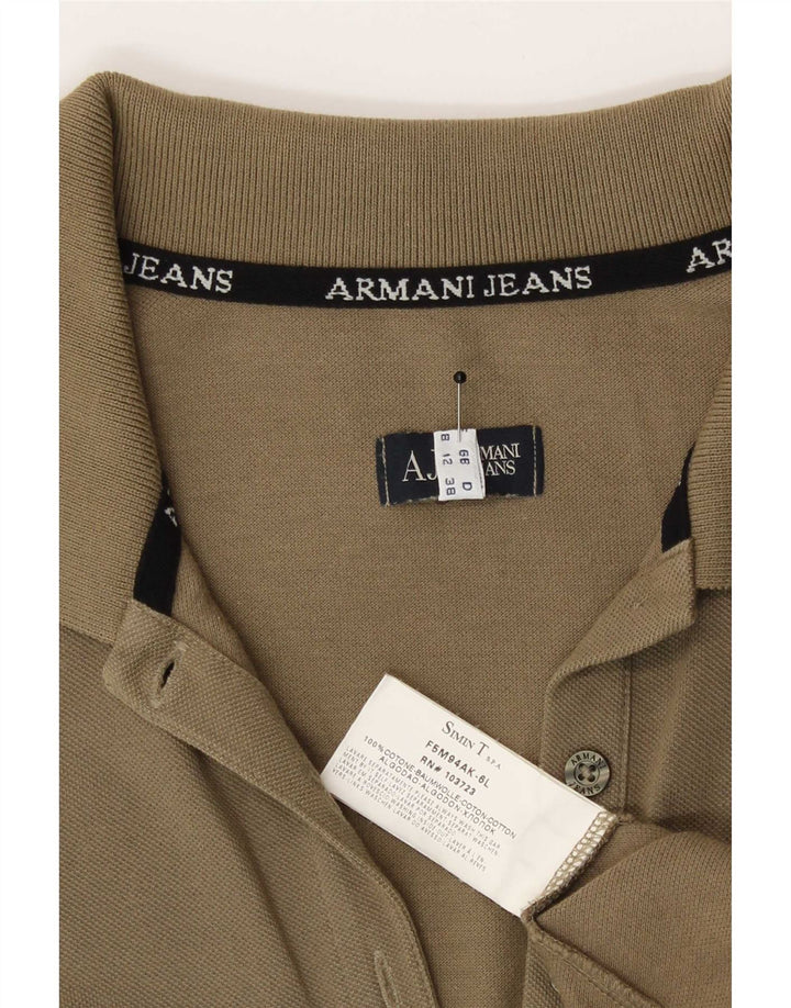 Armani Womens Polo Shirt UK 12 Medium Khaki Cotton