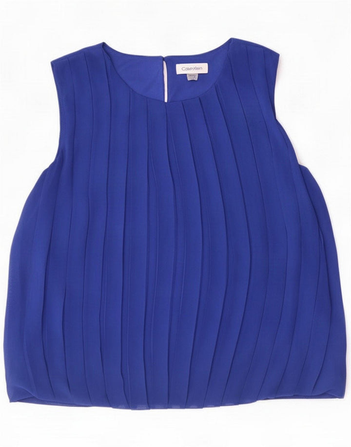 Calvin Klein Womens Sleeveless Blouse Top UK 14 Medium Blue Polyester