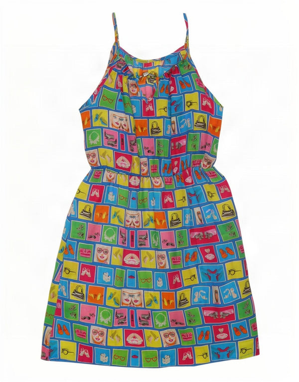 Vintage Womens Graphic Sundress UK 14 Large Multicoloured Patchwork Cotton