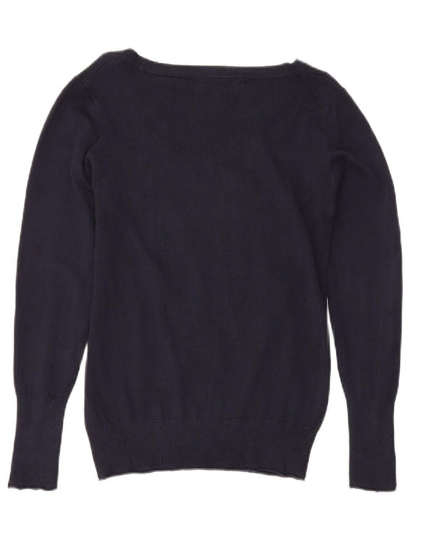 Guess Womens V-Neck Jumper Sweater UK 12 Medium Navy Blue