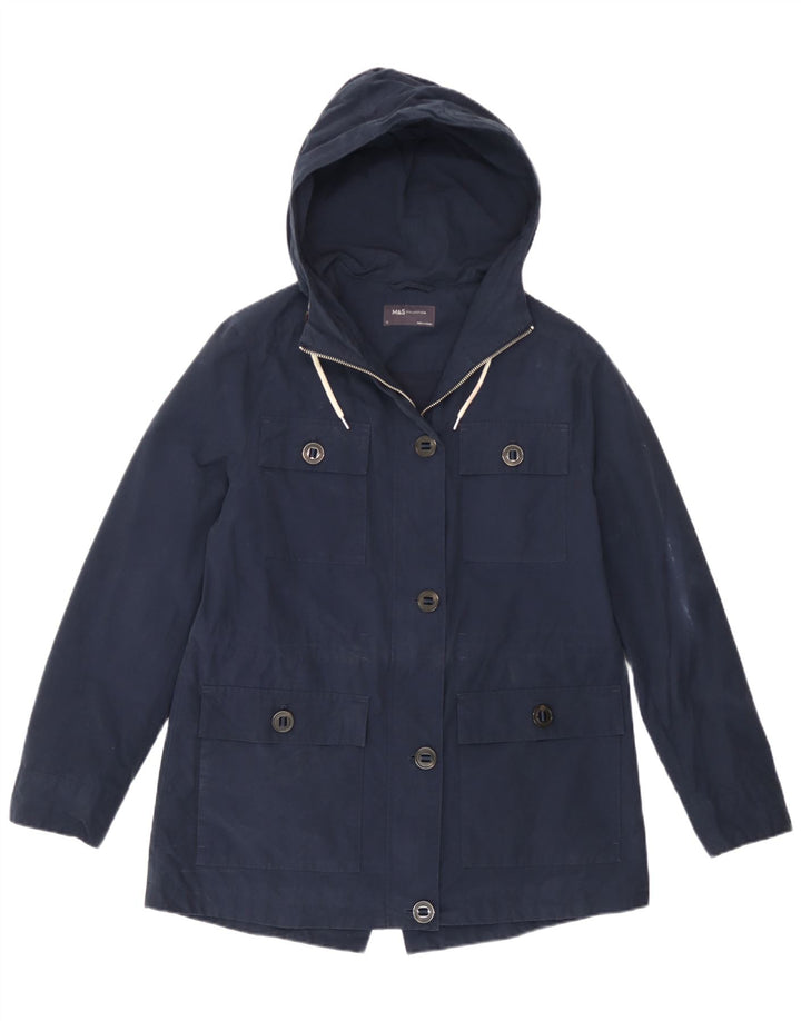 Marks & Spencer Womens Hooded Utility Jacket UK 12 Medium Navy Blue Cotton