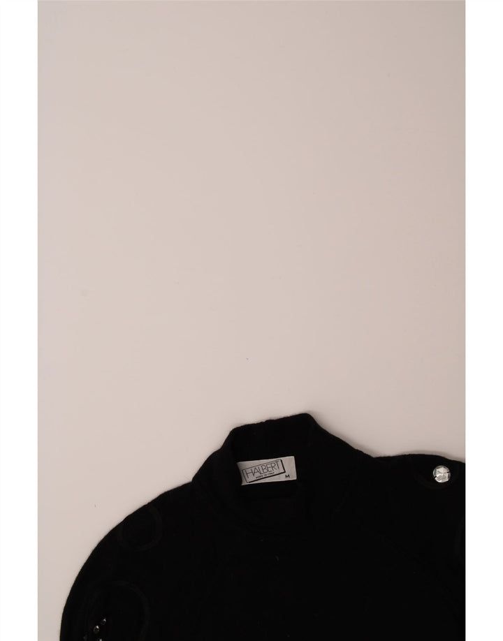 VINTAGE Womens Turtle Neck Jumper Sweater UK 14 Medium Black Wool Vintage Vintage and Second-Hand Vintage from Messina Hembry 