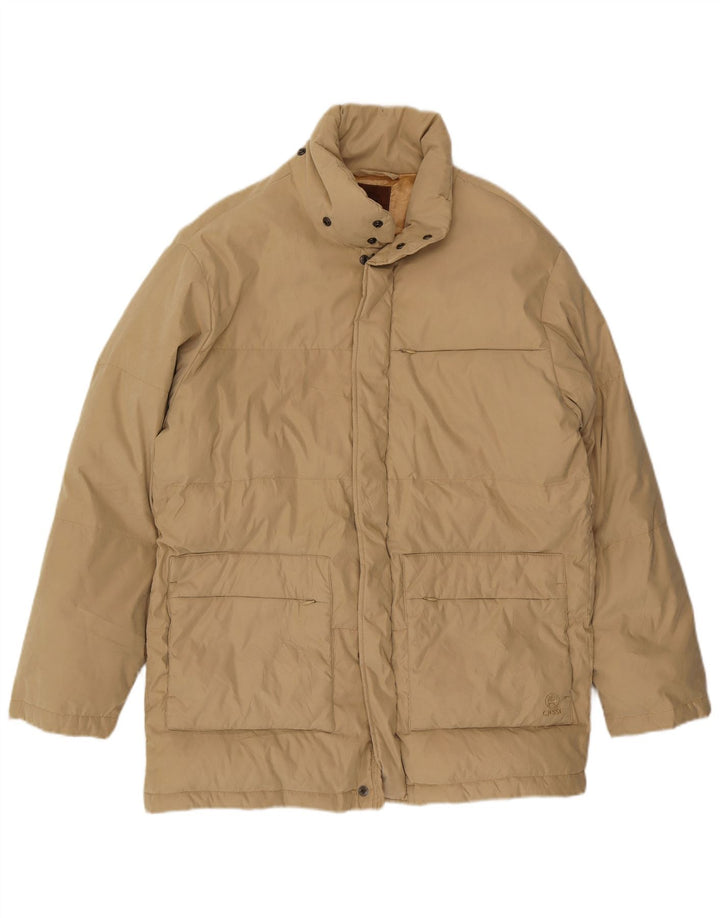 Vintage Mens Padded Jacket IT 50 Large Beige Polyester