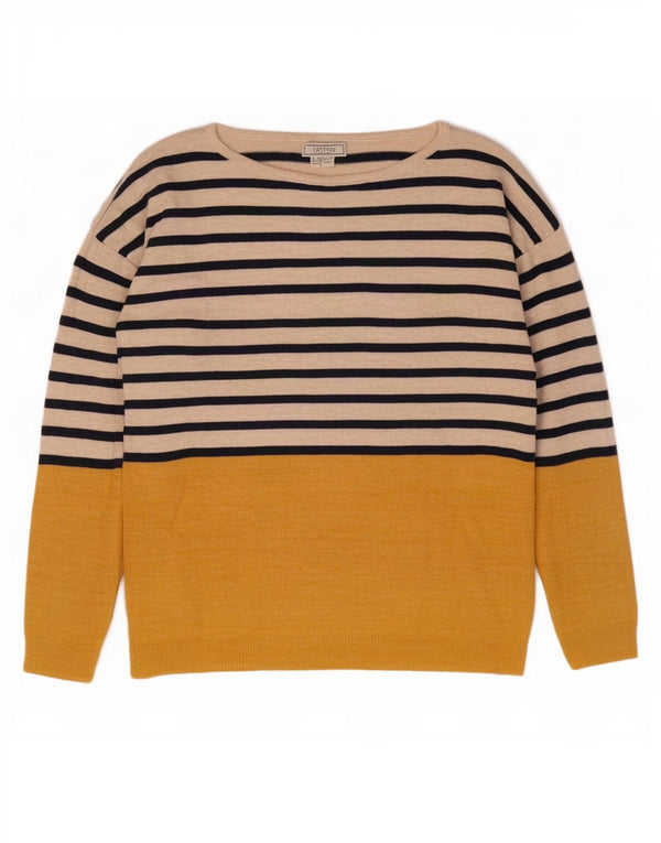 Fat Face Womens Boat Neck Jumper Sweater UK 10 Small Yellow Striped