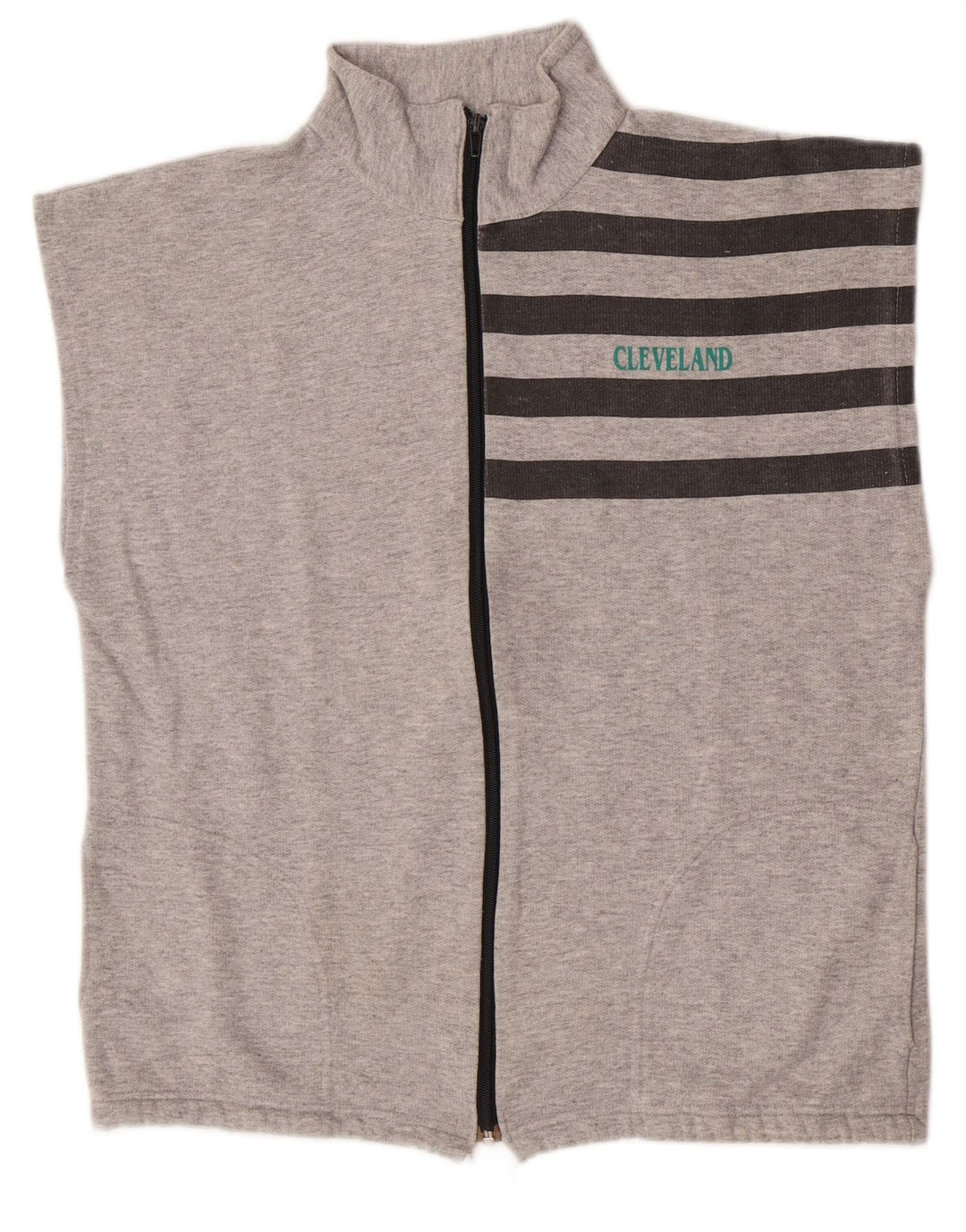 Vintage Mens Sleeveless Tracksuit Top Jacket Medium Grey Striped