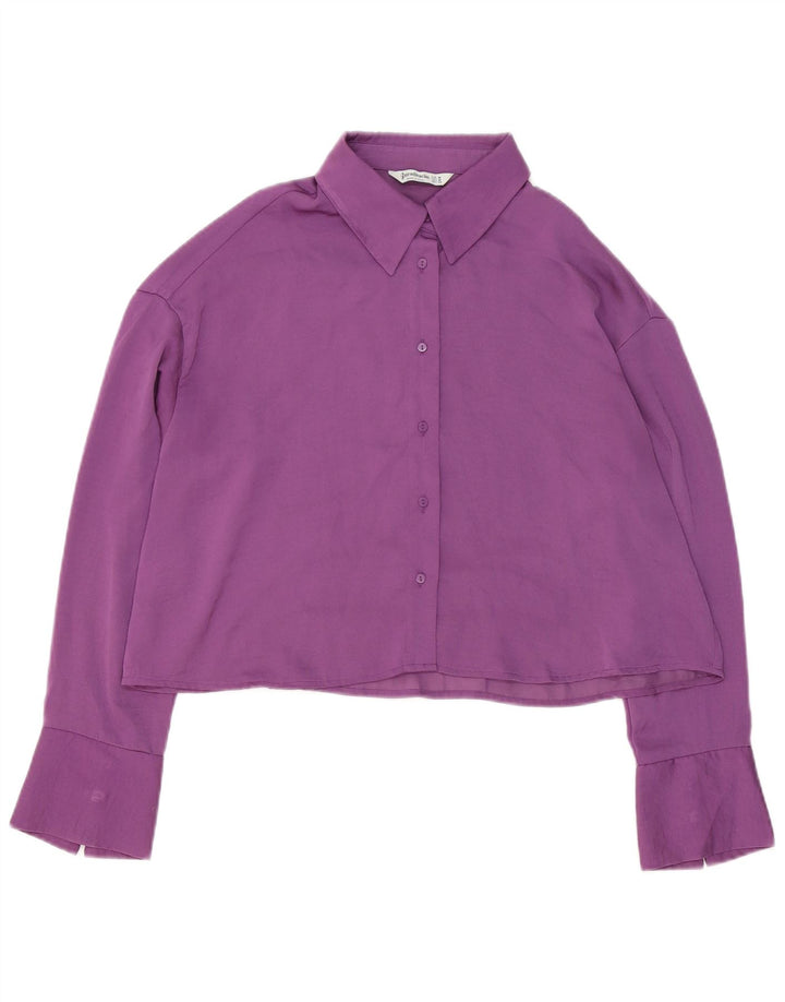 Stradivarius Womens Crop Oversized Shirt Blouse UK 14 Medium Purple