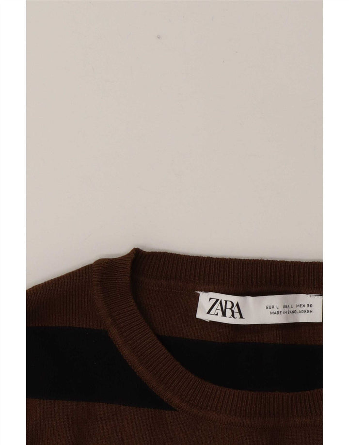 Zara Womens Crop Blouse Top UK 14 Large Brown Striped
