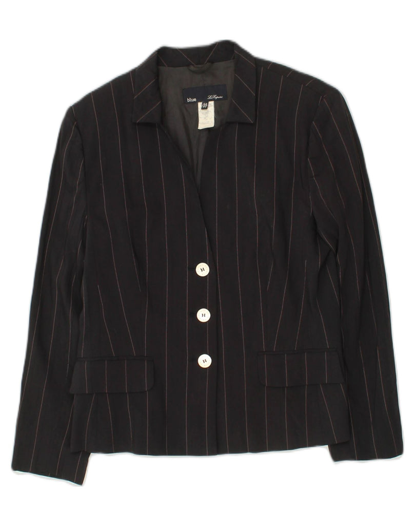 LES COPAINS Womens 3 Button Blazer Jacket IT 46 Large Black Striped | Vintage Les Copains | Thrift | Second-Hand Les Copains | Used Clothing | Messina Hembry 